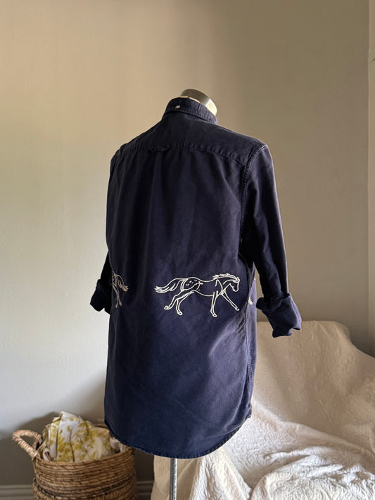 Jaxson Handcrafted Embroidered Button Down In Midnight Navy