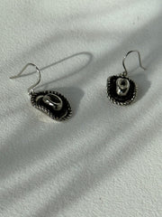 Cody Cowboy Hat Drop Earring In Antique Silver