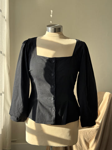 Joan Cotton Button Front Top In Black