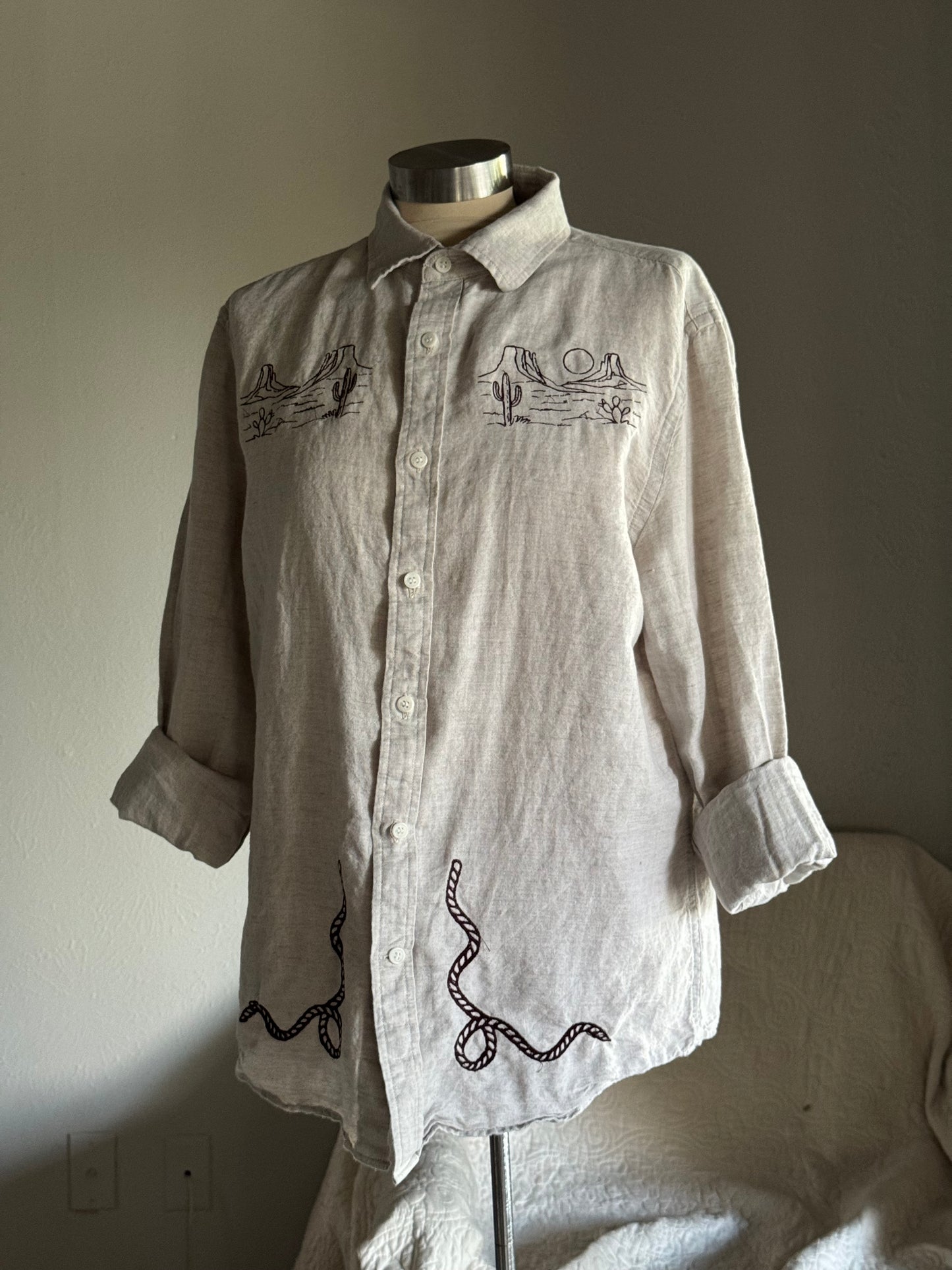 Jaxson Handcrafted Embroidered Linen Button Down