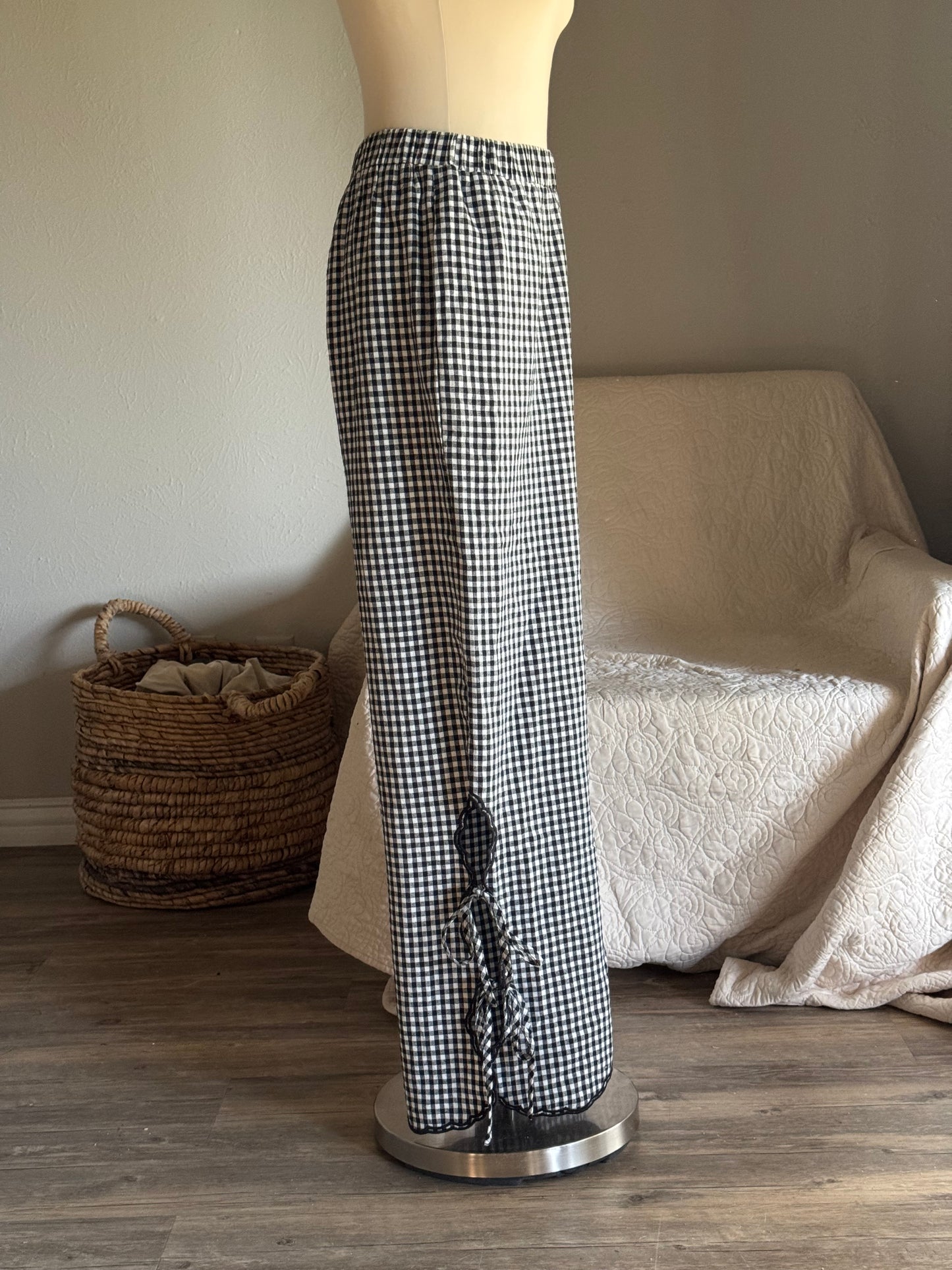 Piper Cotton & Linen Gingham Pants In Black￼