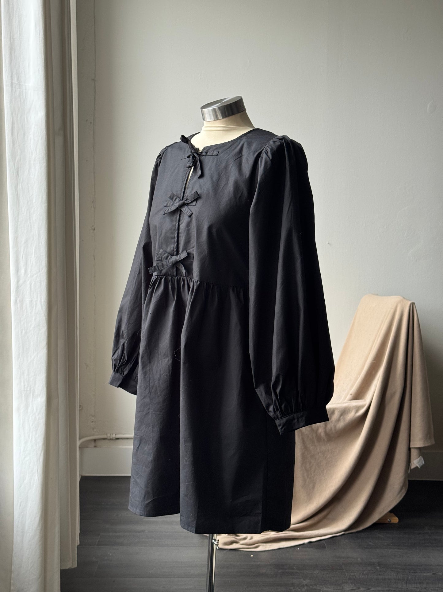 Rudy Cotton Tie Front Dress In Midnight Black