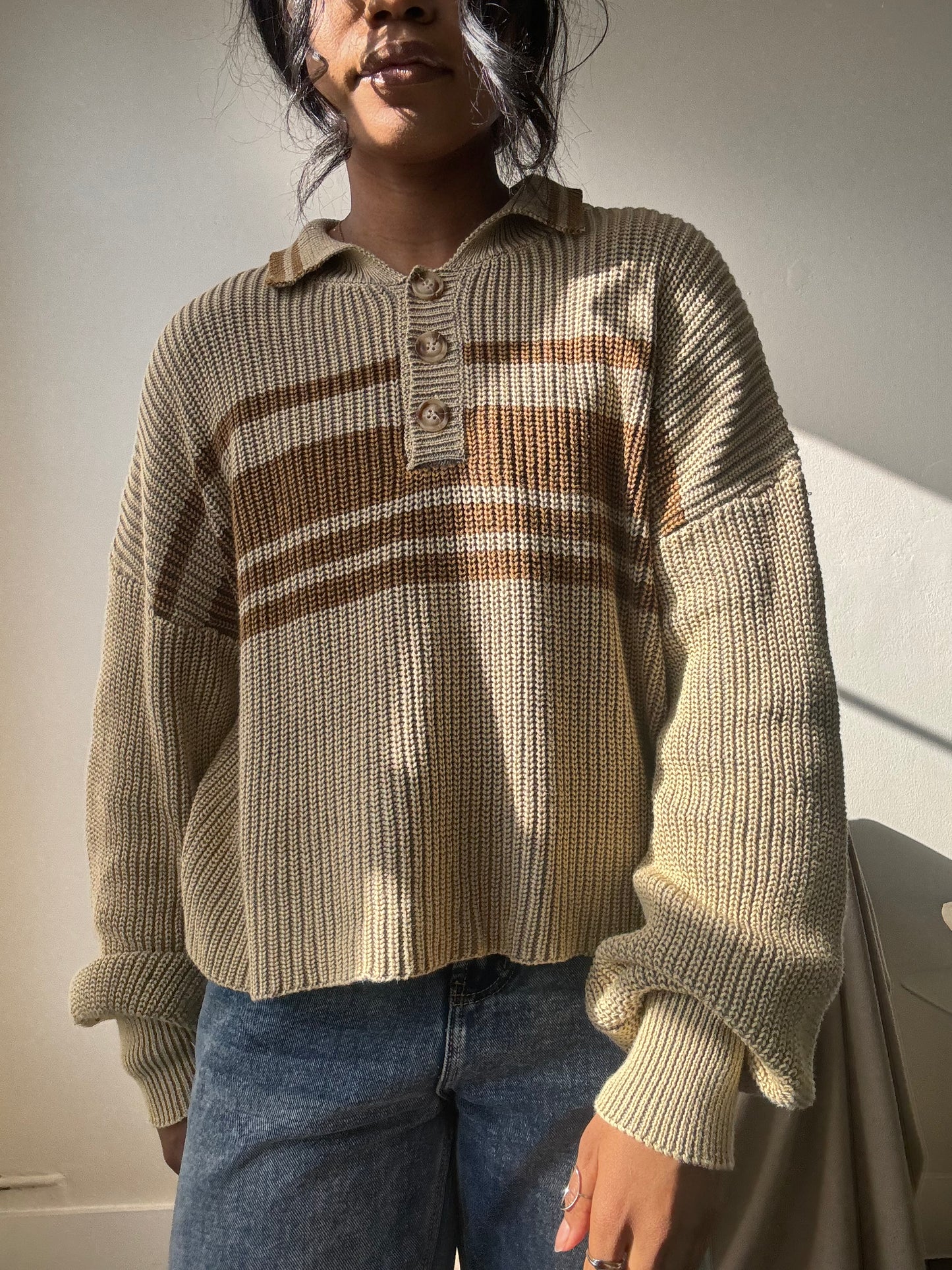 Malcolm Cotton Classic 90s Style Cropped Sweater In Mocha