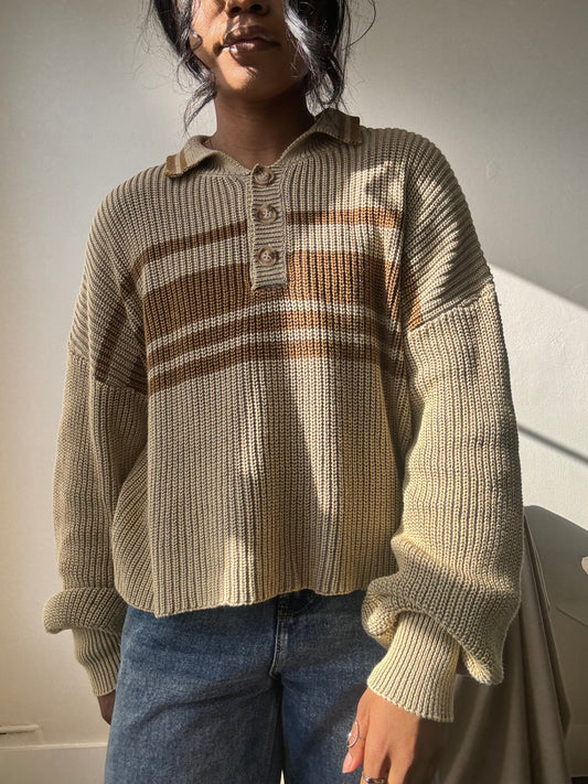 Malcolm Cotton Classic 90s Style Cropped Sweater In Mocha