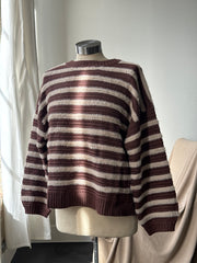 Henry Classic Crew Neck Striped Pullover Sweater In Brown
