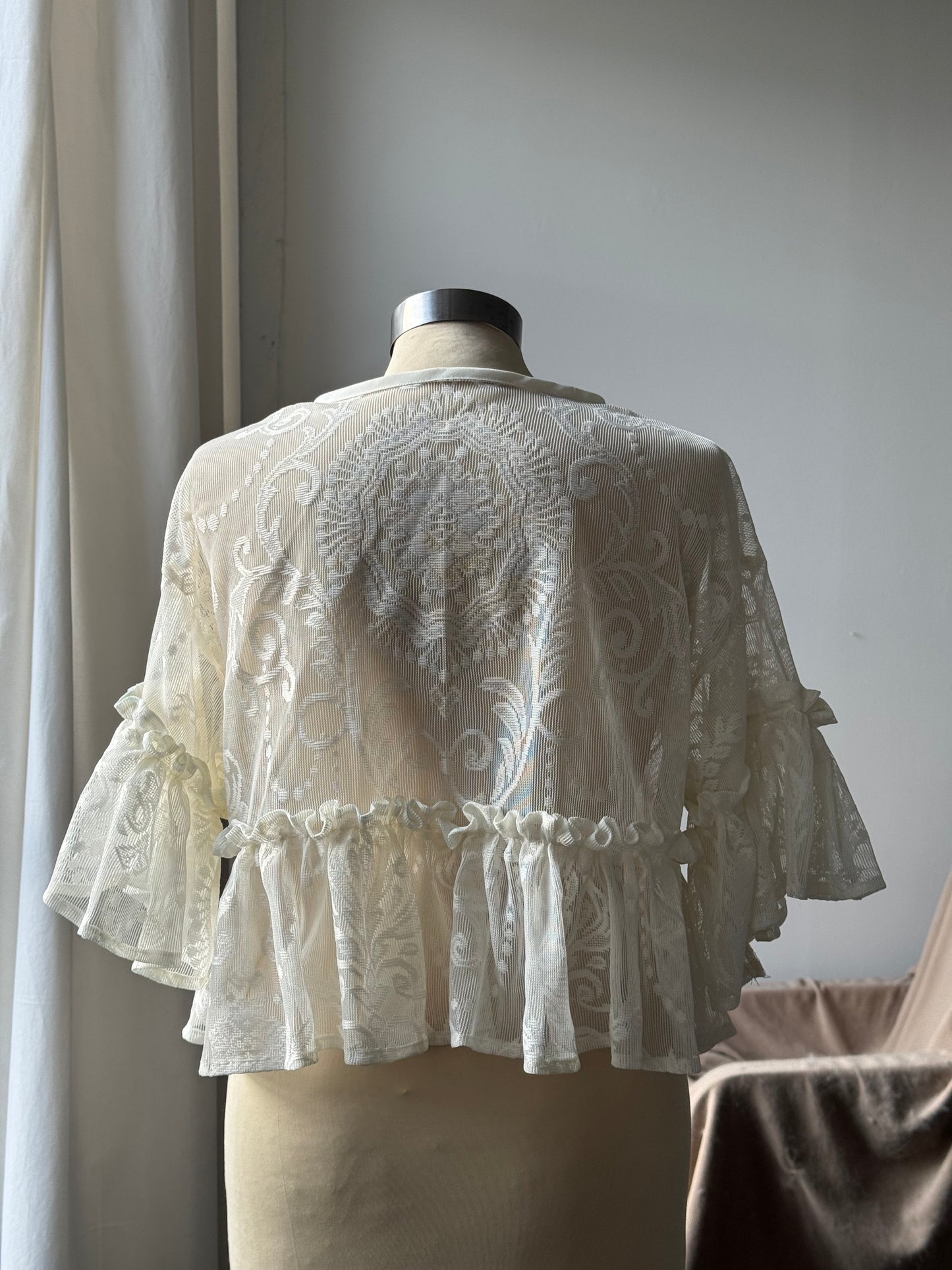 Eliza Vintage Lace Handcrafted Ruffle Top In Napoleon