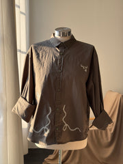 The Lawrence Handcrafted Sad Songs Cropped Button Down Long Sleeve In Army Olive Brown