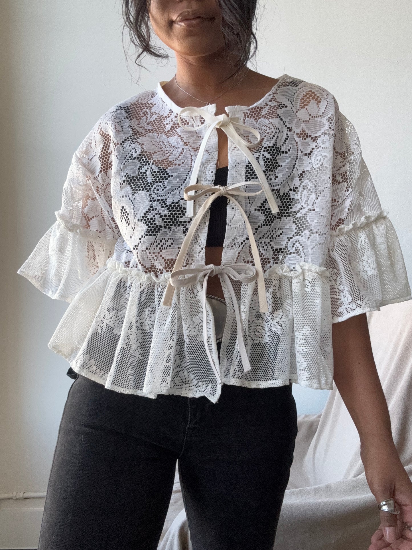 Eliza Vintage Lace Handcrafted Ruffle Top In Napoleon