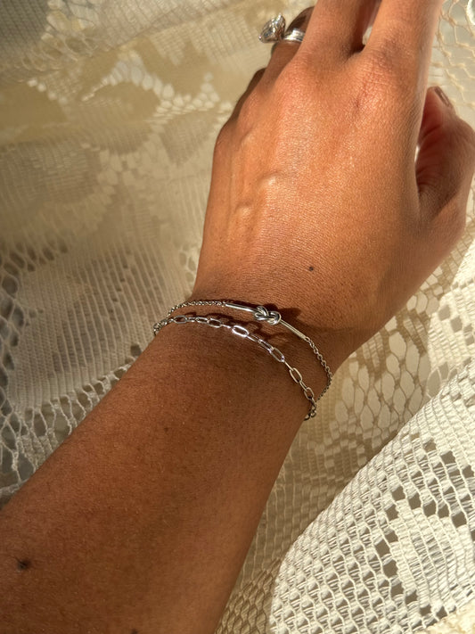 Phyllis 18k Stainless Steel Waterproof  Forget Me Knot Layered Bracelet In White Gold Silver ￼