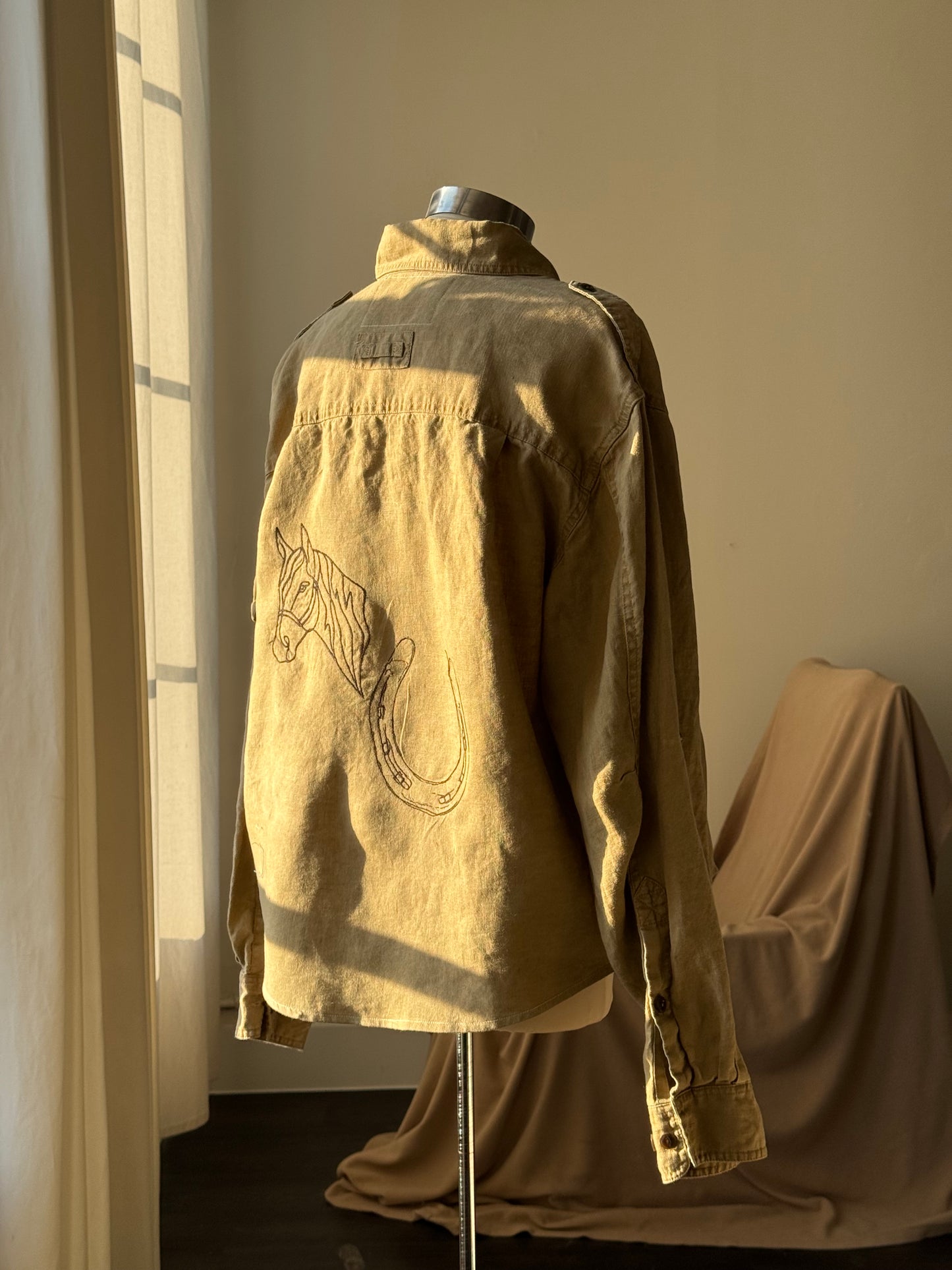 The Lawrence Handcrafted Utility Cropped Linen Button Down Shacket In Sand