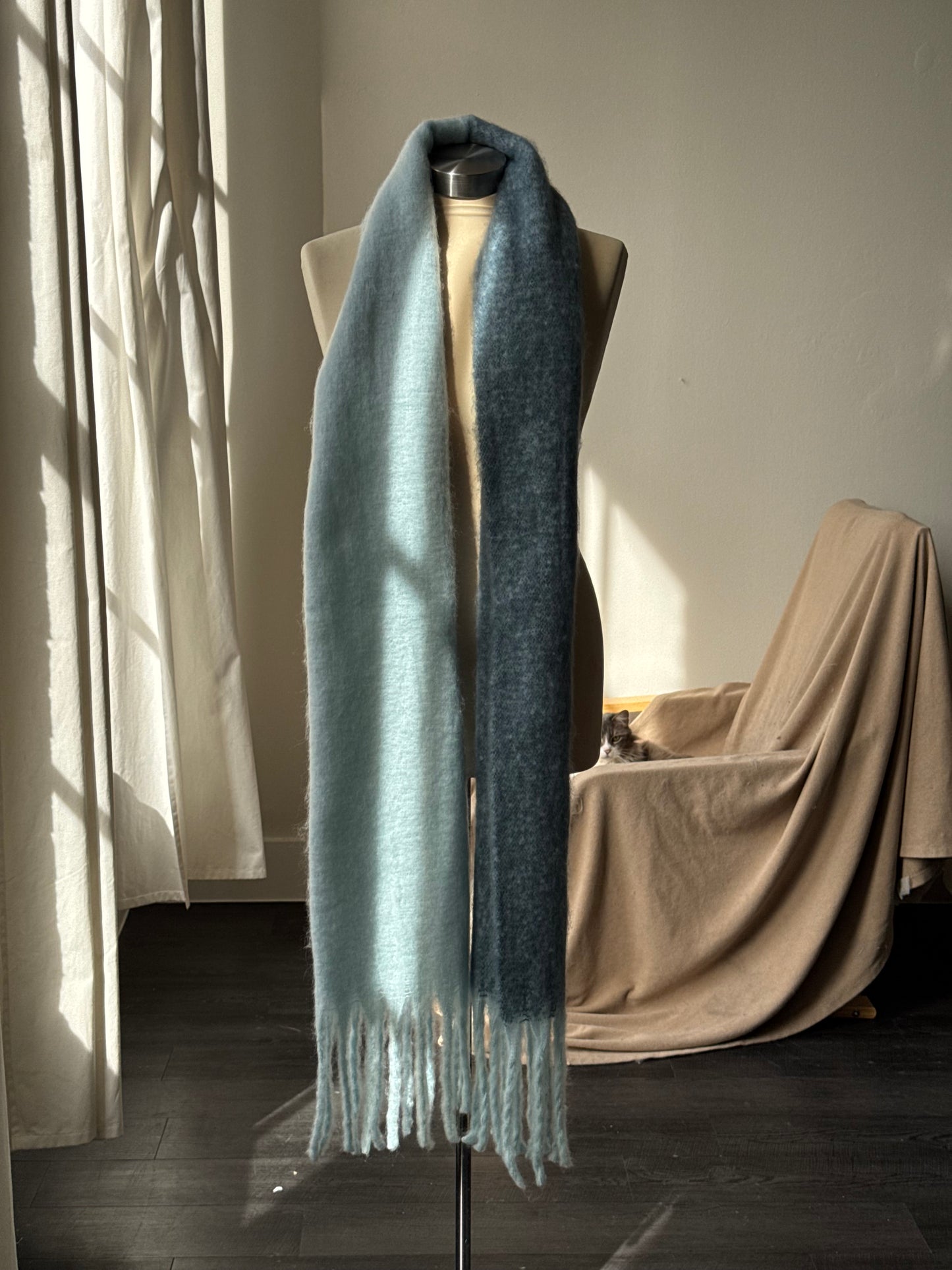 Kylie Ultra Soft Two Tone Fringe Scarf In Ice Blue