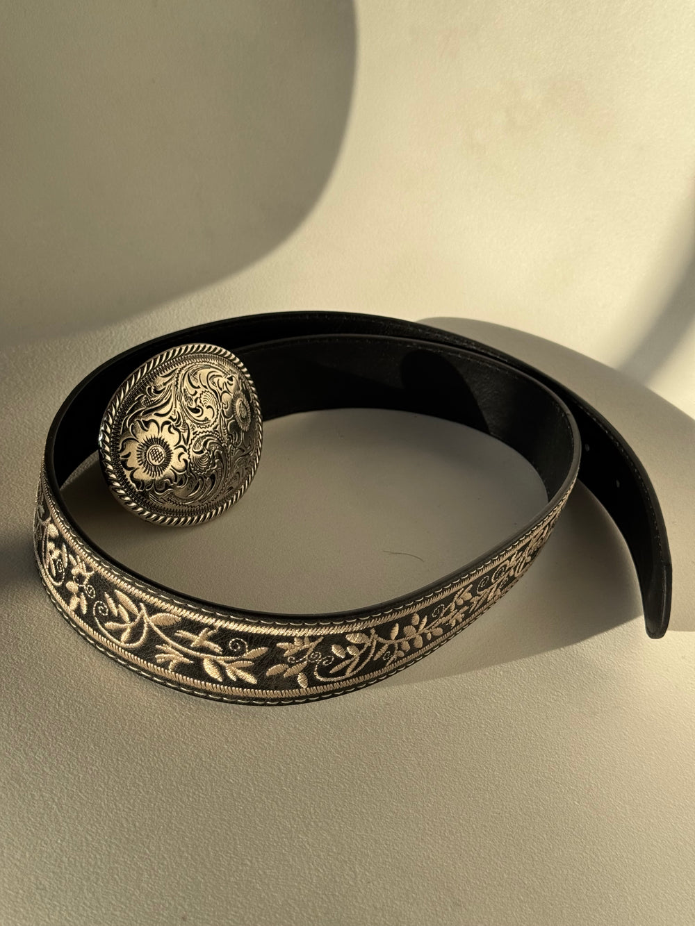 Melissa Embroidered Buckle Belt In Black