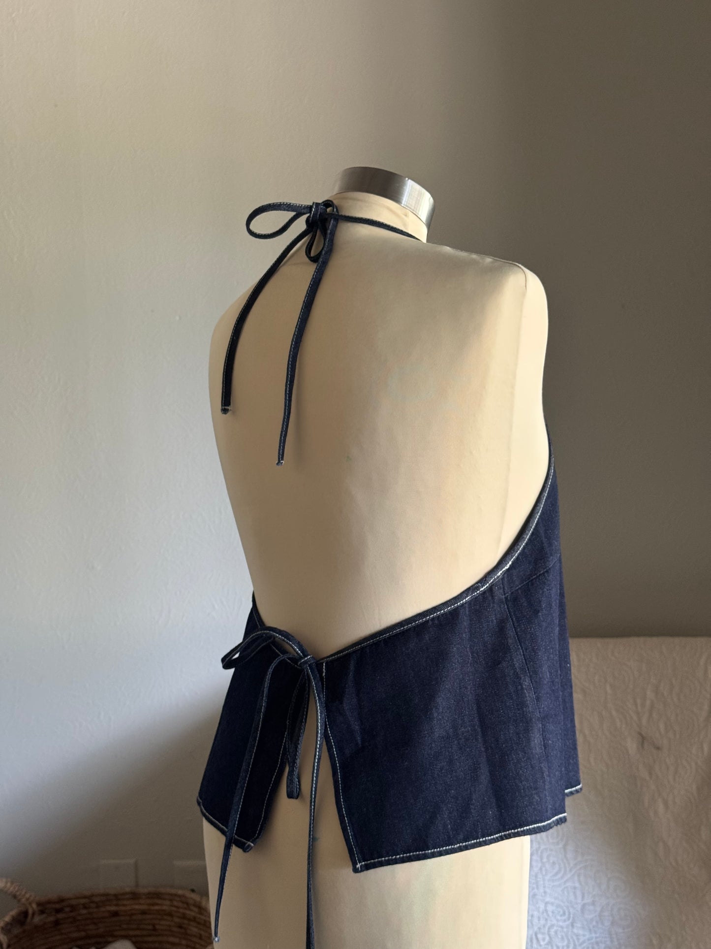 Amy Cotton Classic Halter Top In Midnight Denim