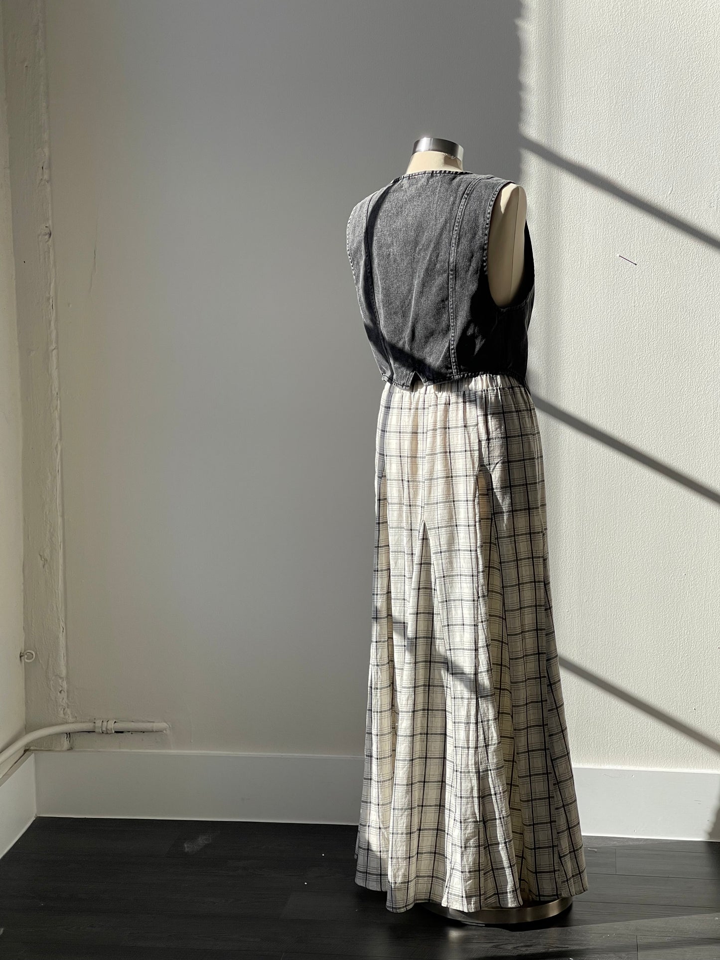 Anne Cotton & Linen Plaid Maxi Skirt In Natural