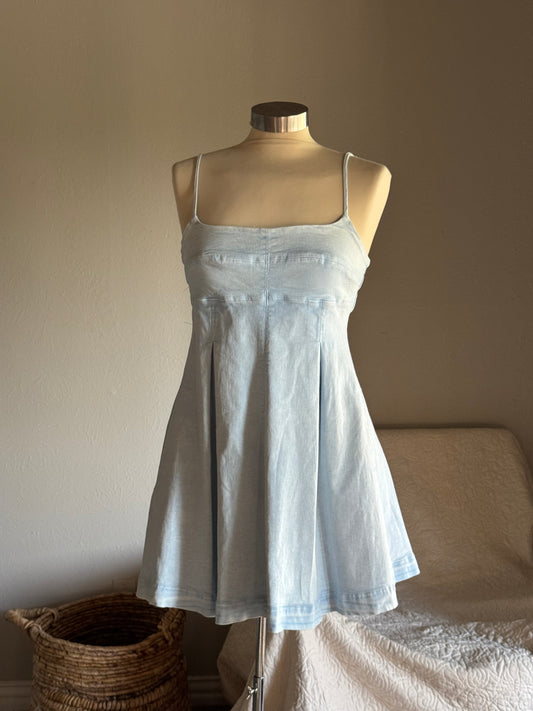Melissa Cotton Pleaded Mini Denim Dress In Acid Blue