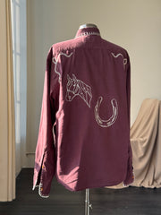 Michael Handcrafted Cowboy Blanket Stitch Embroidered Button Down In Red Brown