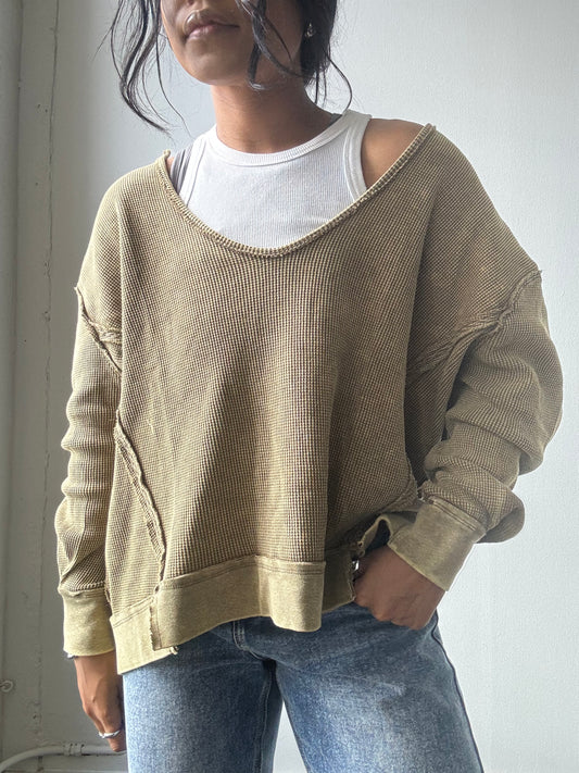 Blake Open Neck Cotton Pullover In Acid Olive