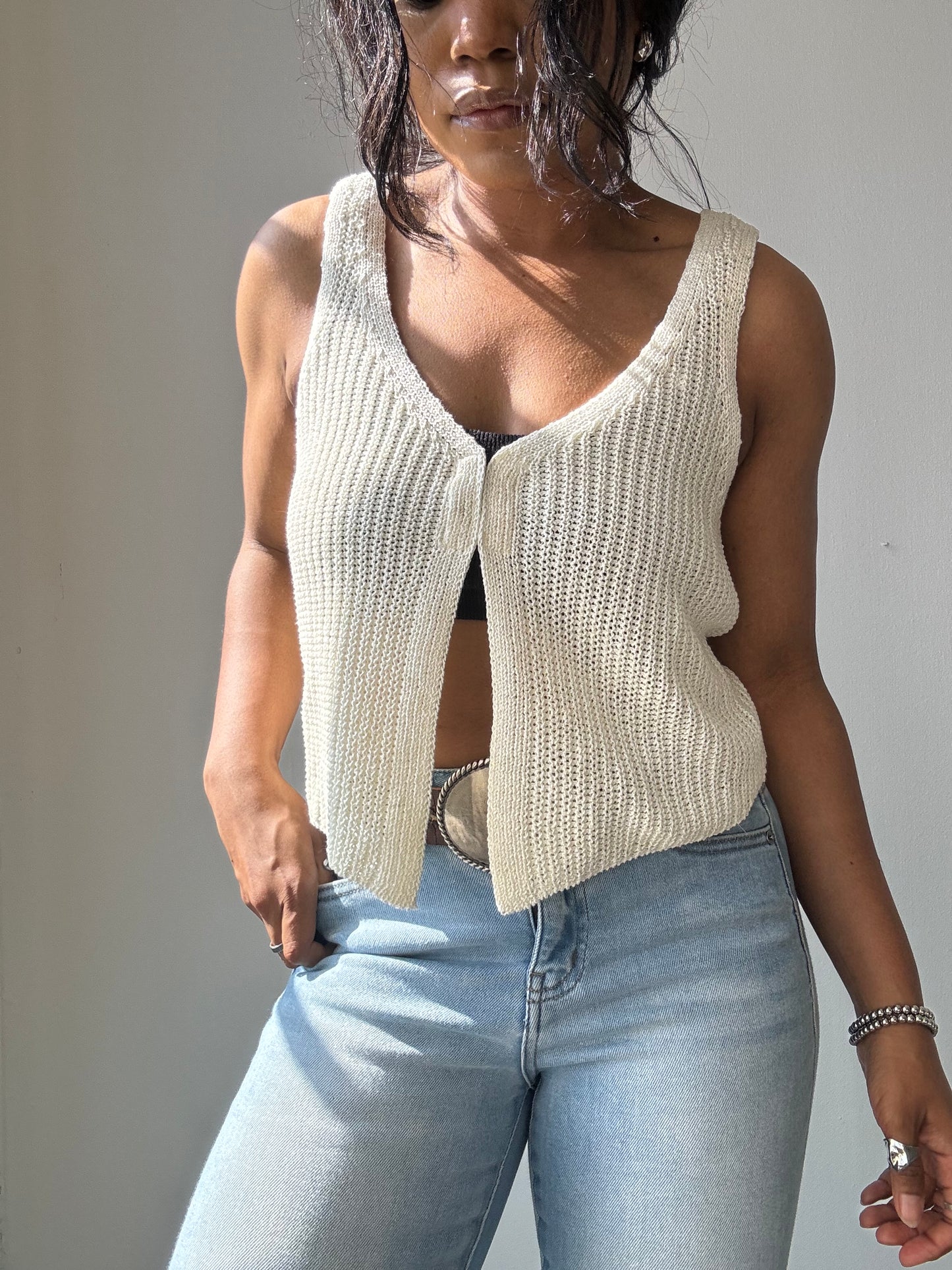 Kayla Crochet Knit Vest In Ivory