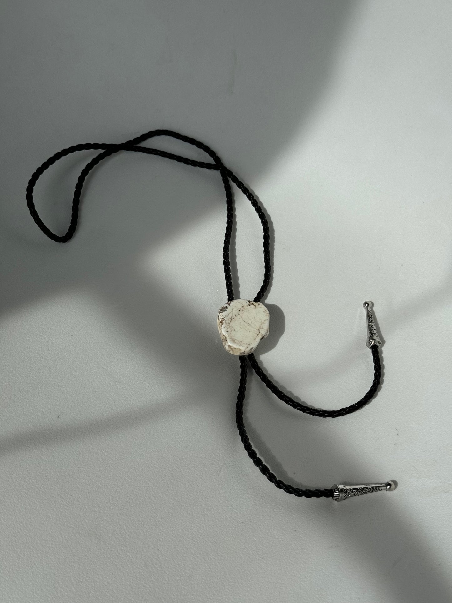 Mclane Natural Gemstone Silver Tips Bolo Tie In Howlite White