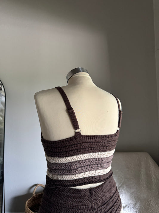 Hailey Cotton Crochet Knit Razor Tank In Espresso￼