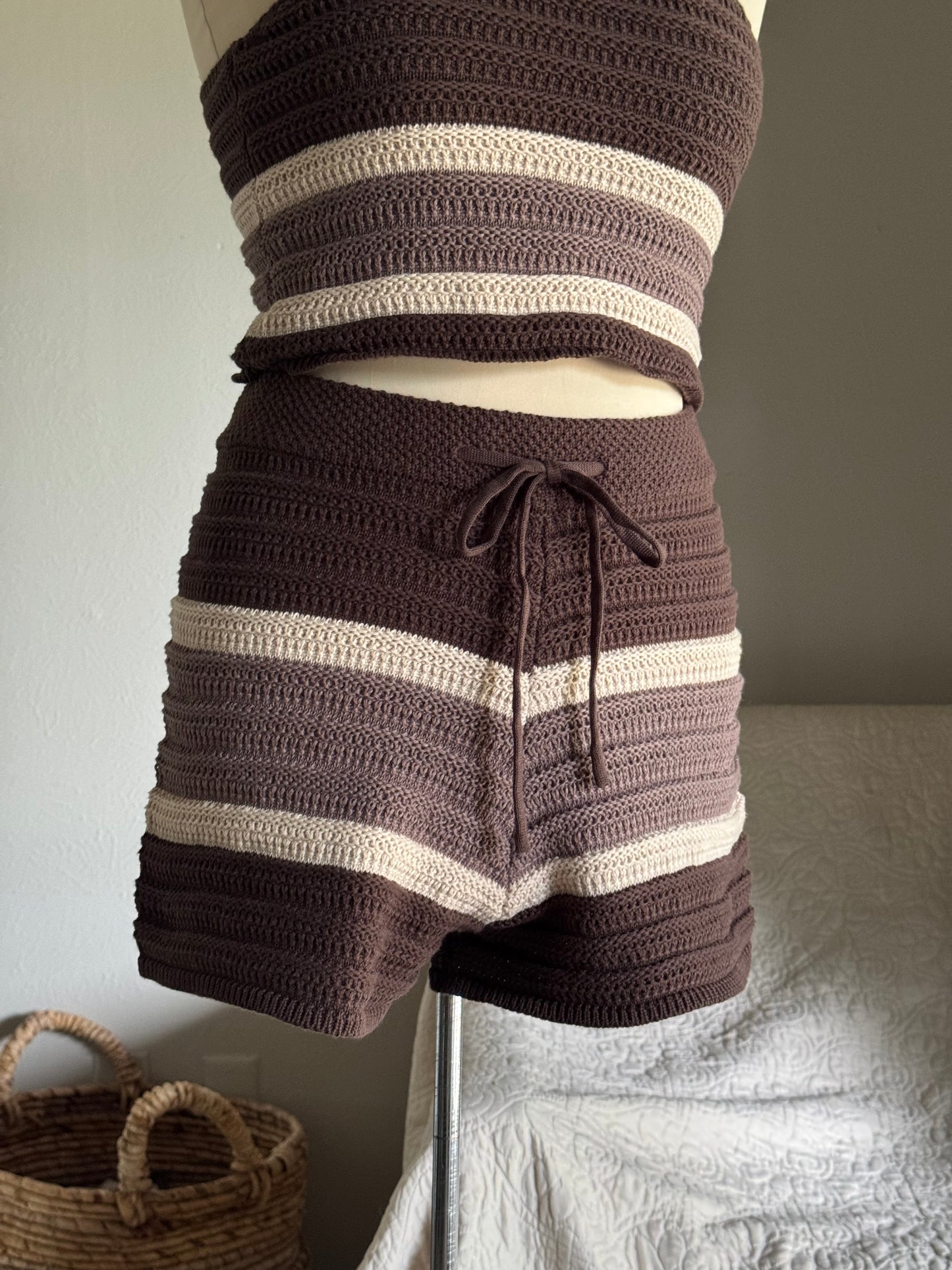 Hailey Cotton Crochet Knit Shorts In Espresso