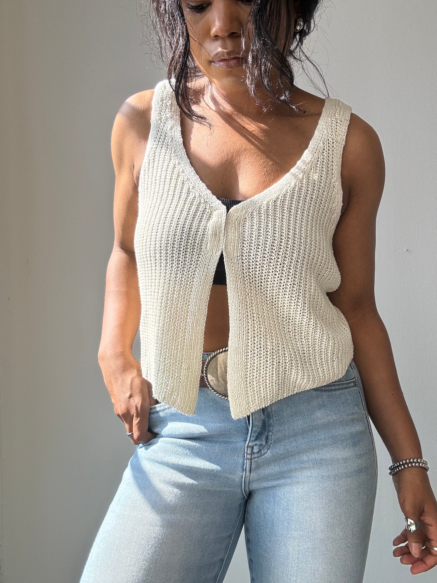 Kayla Crochet Knit Vest In Ivory