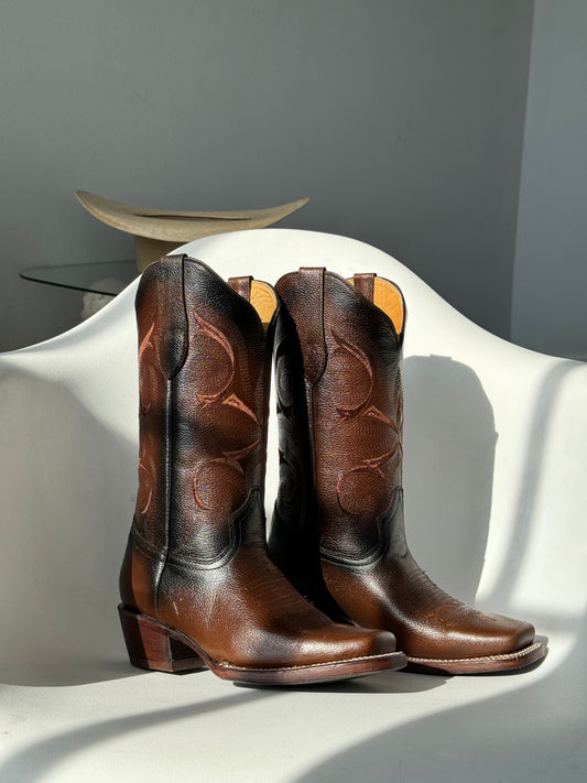 Georgia Genuine Leather Square Toe Cowboy Boot In Mocha