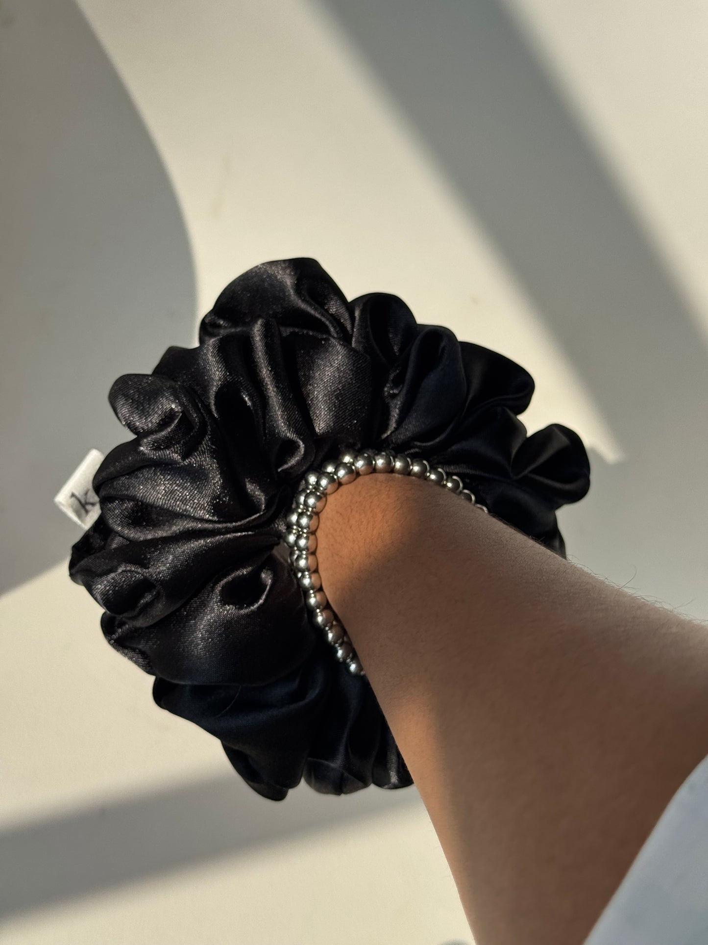 Ebony Handcrafted Texas Sized Satin Scrunchie In Midnight Black