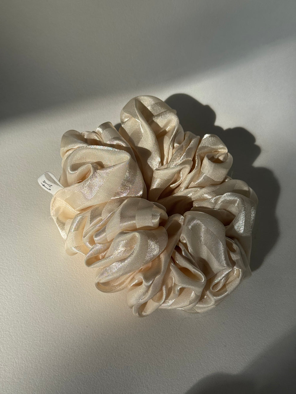 Mabel Handcrafted Texas Sized Scrunchie In Striped Champagne￼