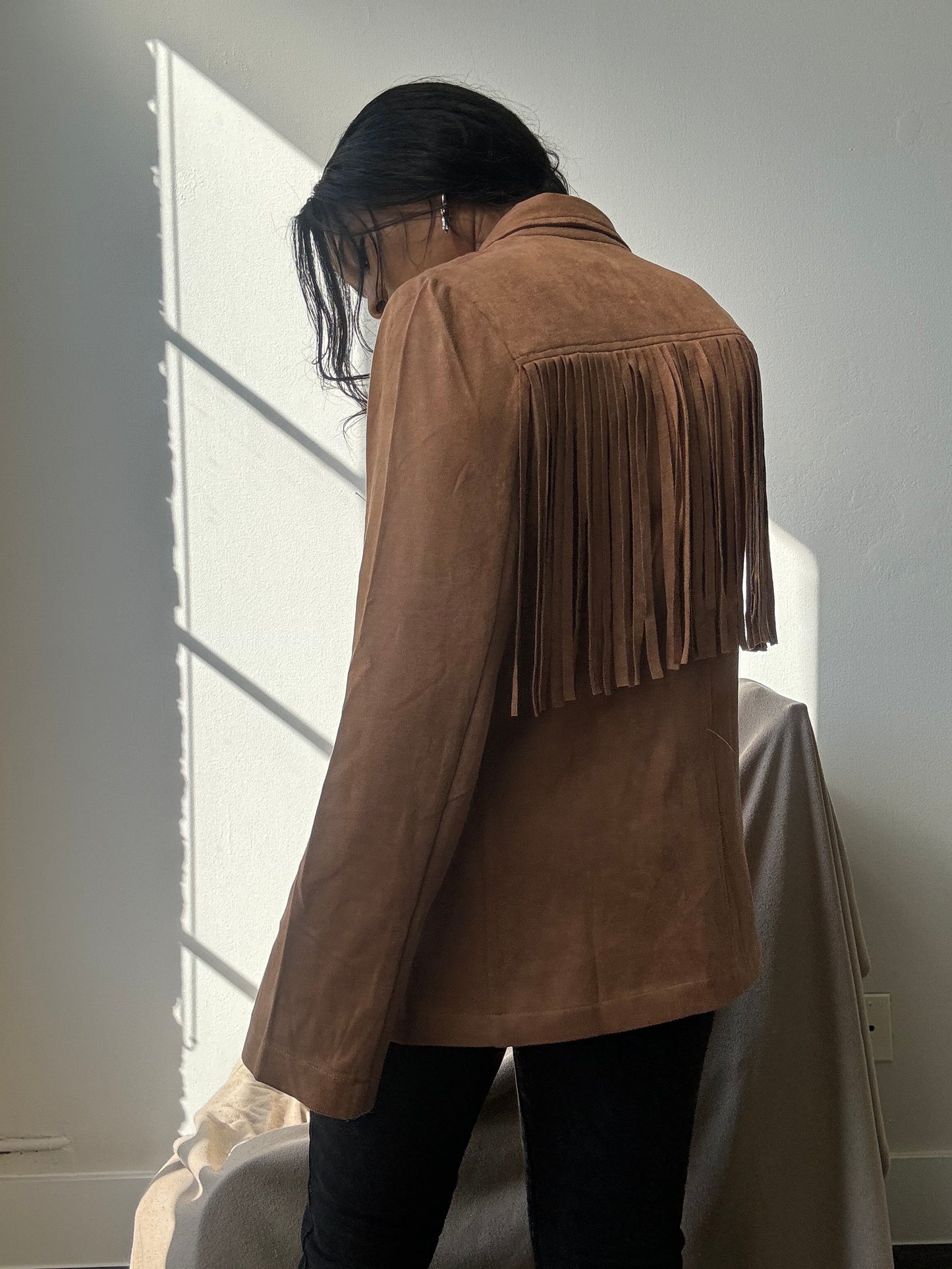 Booker Fringe Suede Modern Western Blazer In Camel