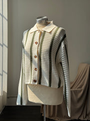 Solana Cotton Crochet Striped Button Down In Forest