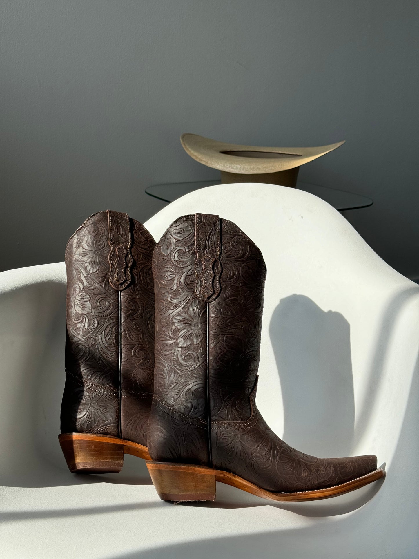 Daisy Genuine Leather Cowboy Boots In Dark Chocolate