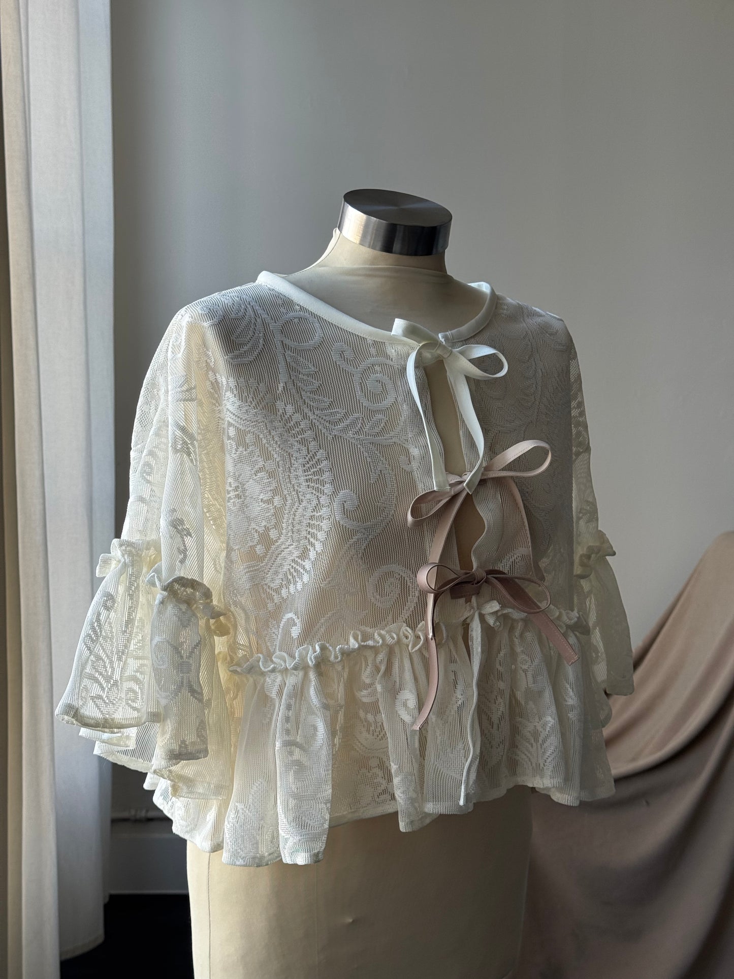 Eliza Vintage Lace Handcrafted Ruffle Top In Napoleon Cream