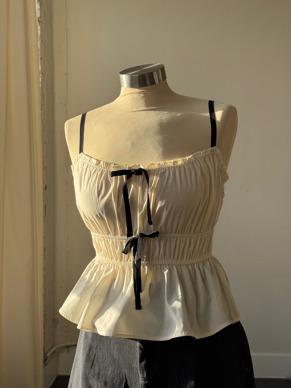 Patricia Cotton Rouged Ruffled Top In Cream