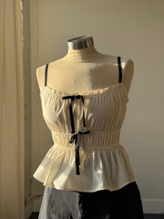 Patricia Cotton Rouged Ruffled Top In Cream
