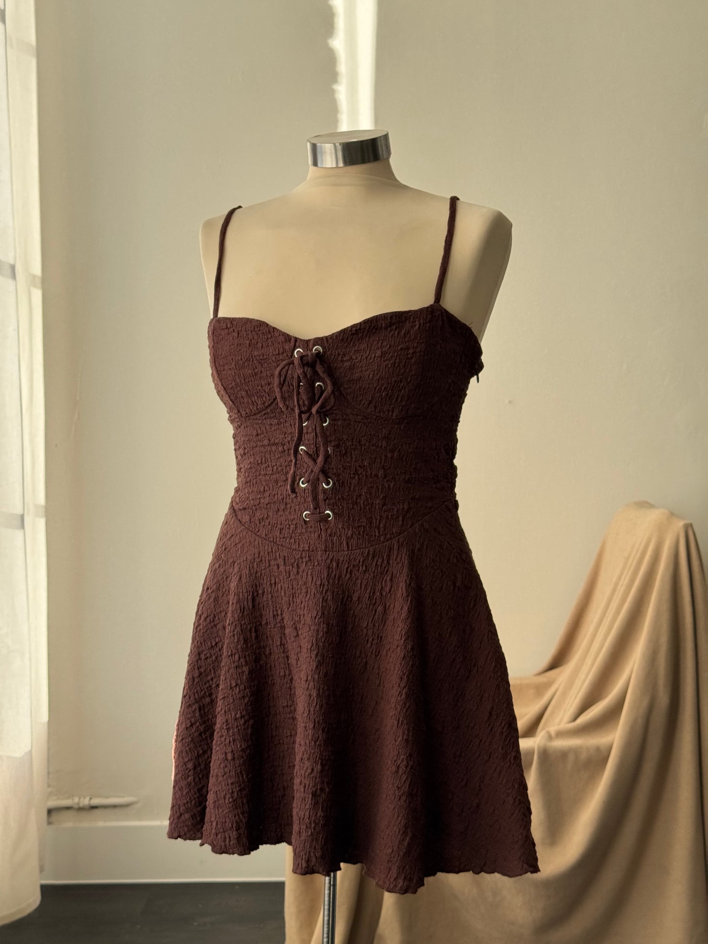 Kinsley Cotton Tie Front Mini Dress In Brown