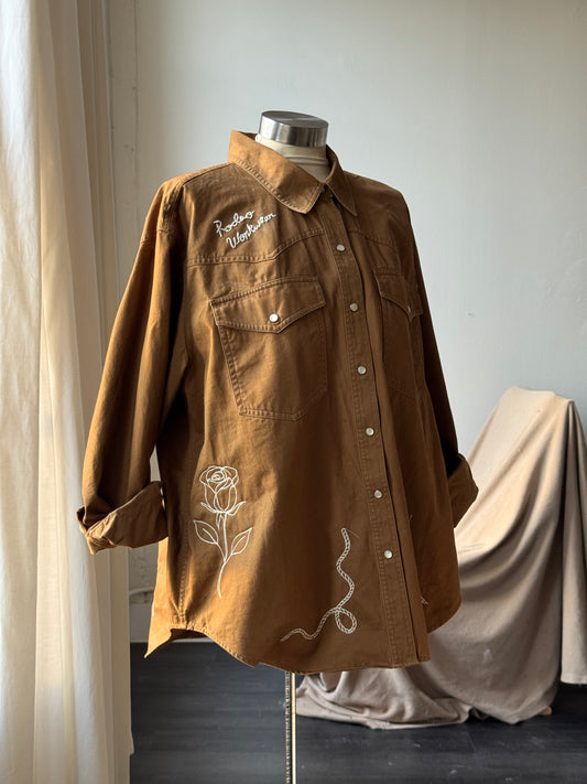 Jaxson Handcrafted Embroidered Rodeo Workwear Shacket In Coffee