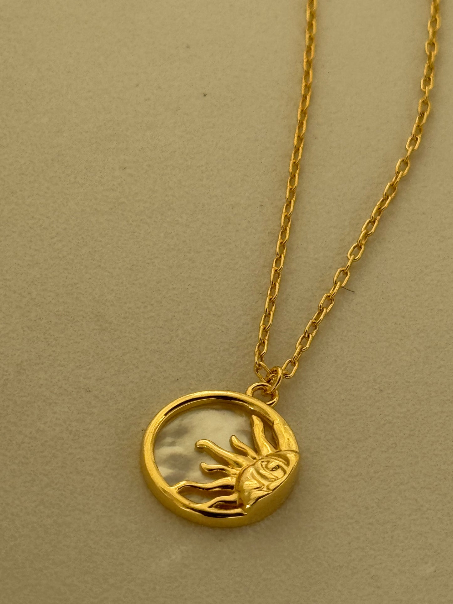 Texas Sun & Mother Of Pearl Charm Necklace In Gold