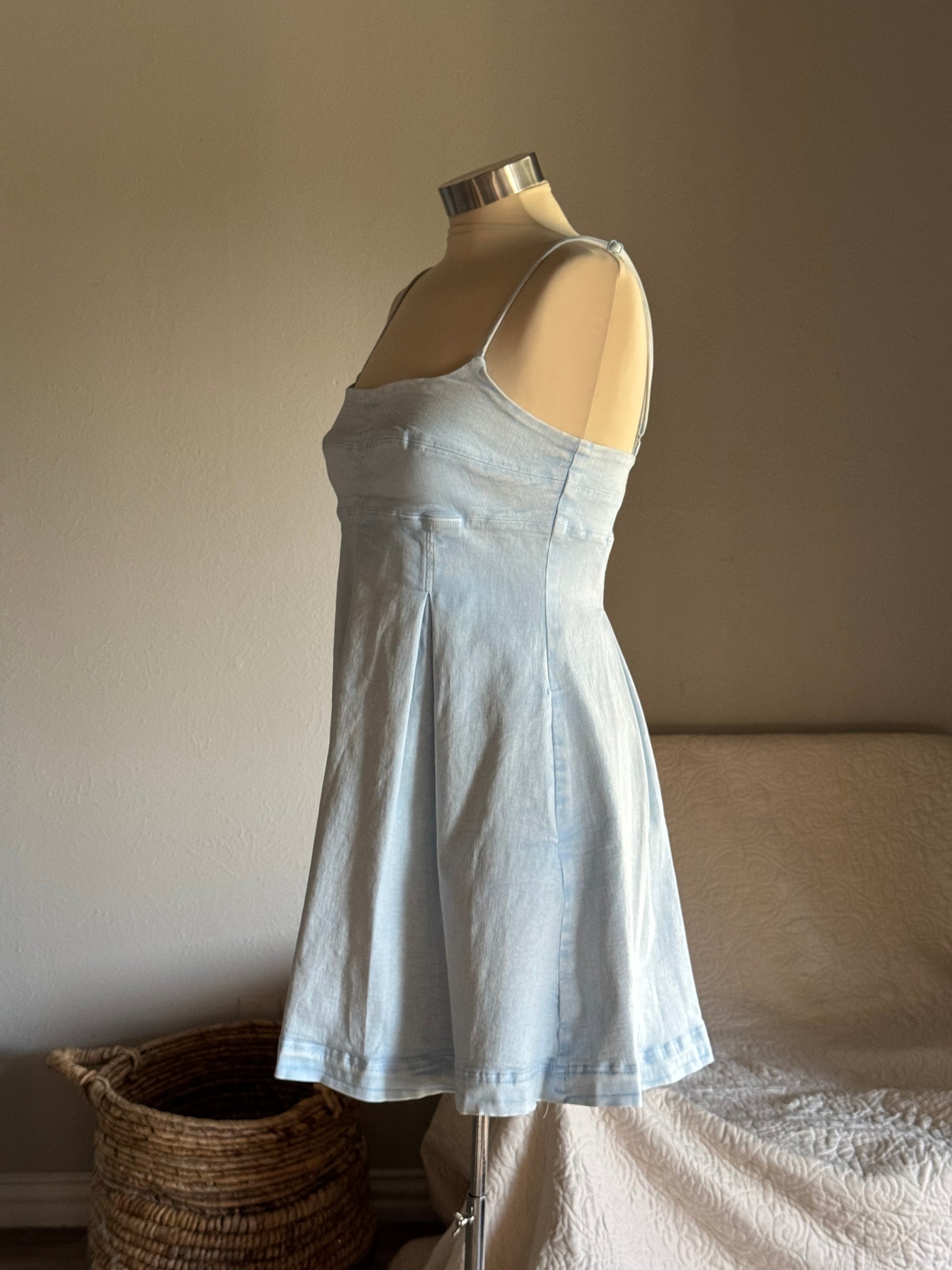 Melissa Cotton Pleaded Mini Denim Dress In Acid Blue M