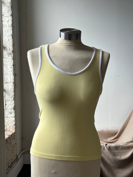 Tammy Ribbed Razor Back Tank In Banana
