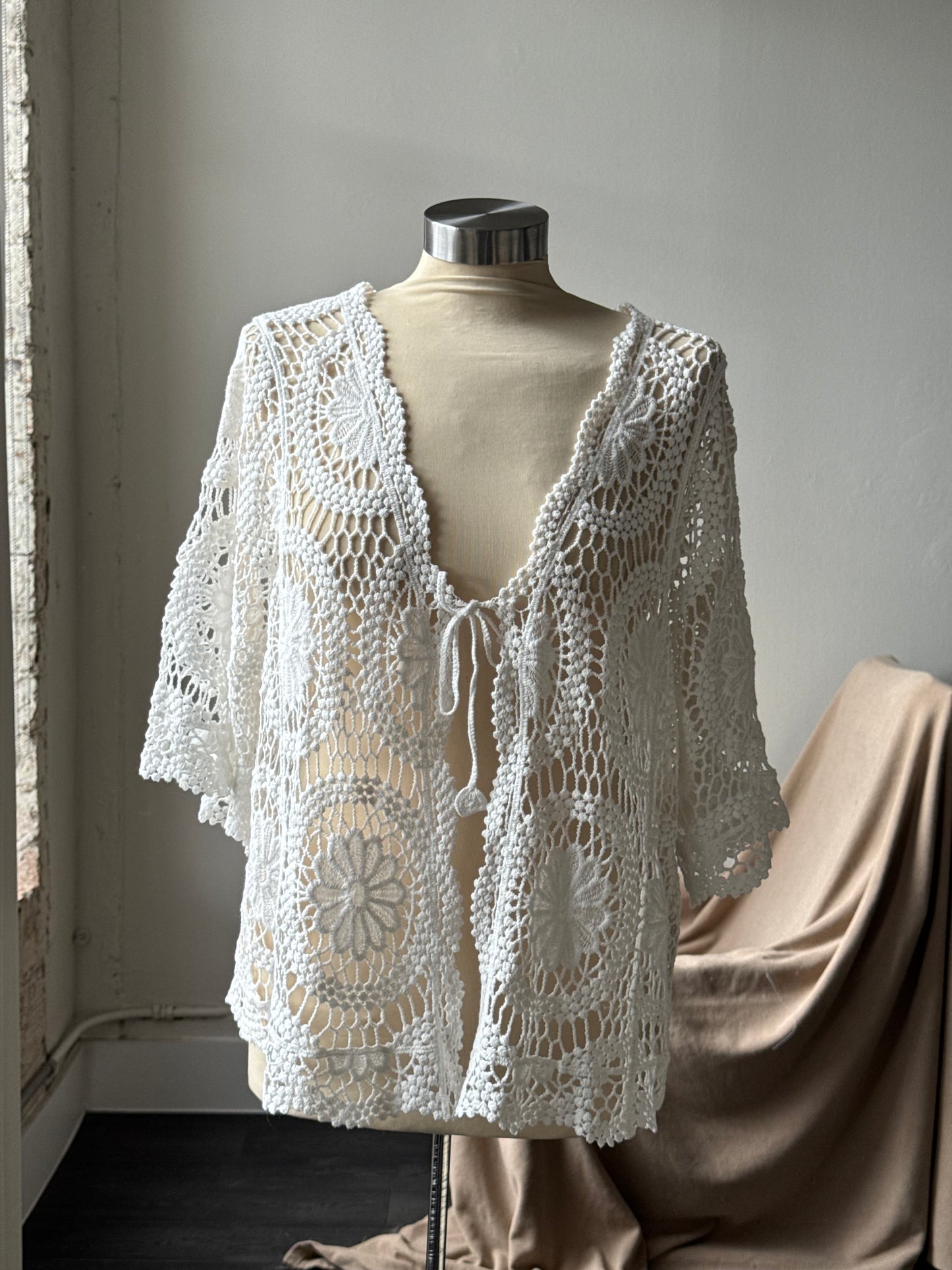 Marcella Cotton Crochet Tie Front Top In White