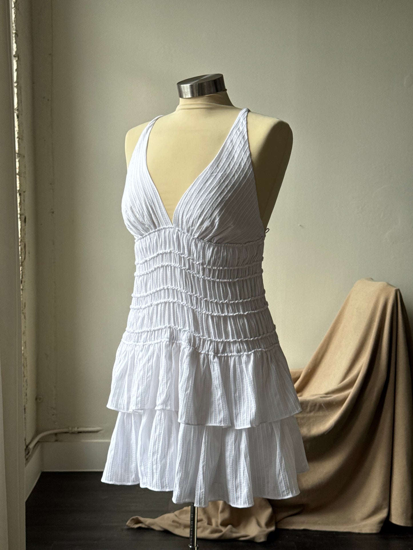 Rachel Cotton Ruffle Mini Party Dress In White