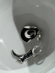Corky Cowboy Hat & Boot Earring In Silver