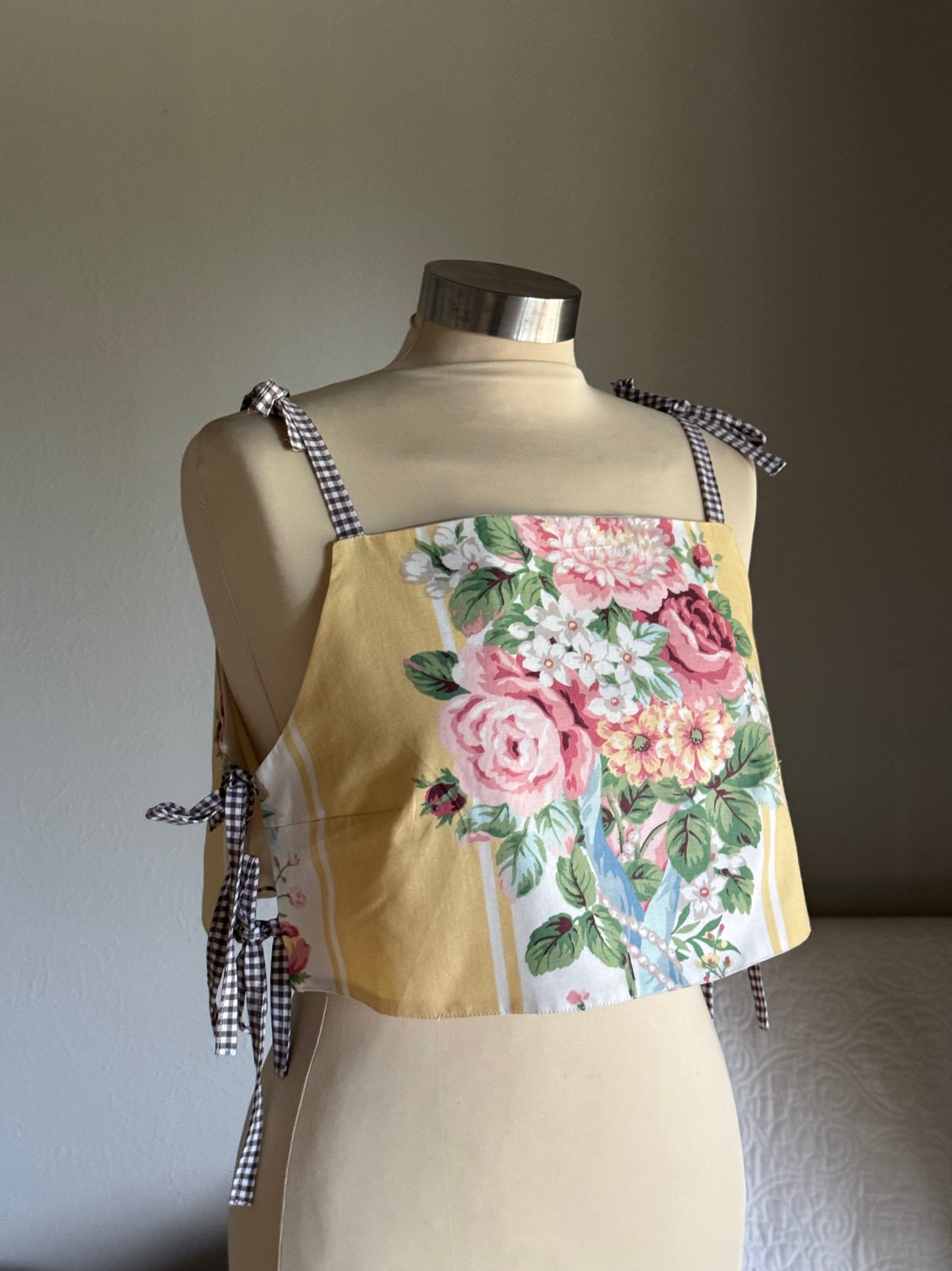 Katie Handcrafted Vintage Side Tie Crop Top