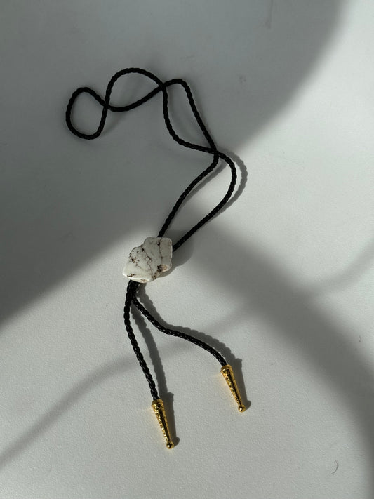 Brooke Natural Gemstone Gold Tips Bolo Tie In Howlite White