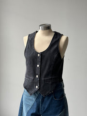 Judith Classic Western Style Low Neck Denim Vest In Ash Black