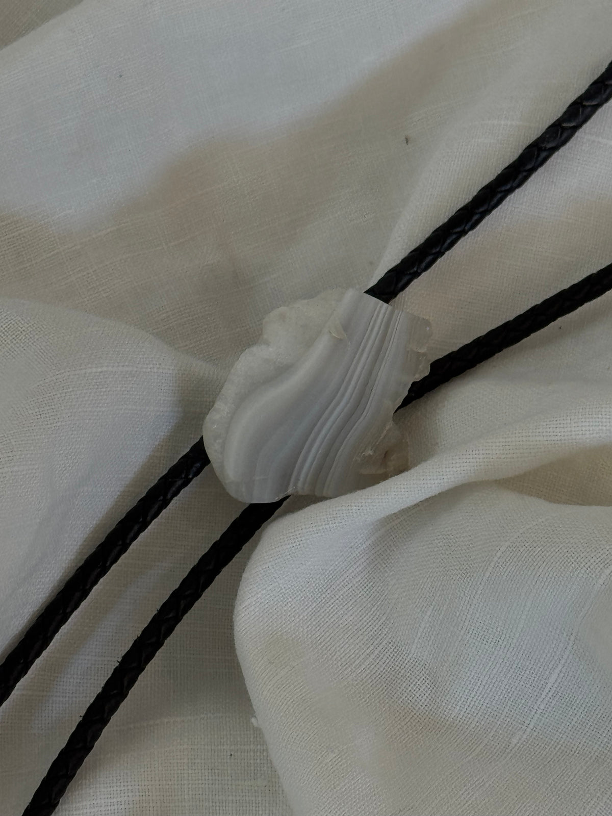 Handcrafted Agate Bolo Tie In White Sea