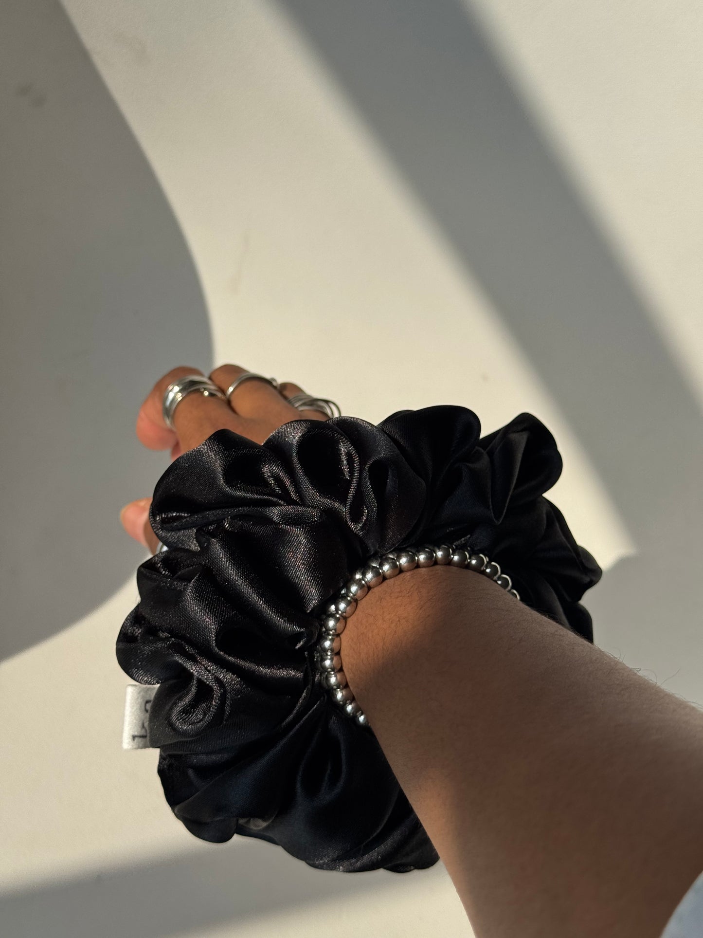 Ebony Handcrafted Texas Sized Satin Scrunchie In Midnight Black