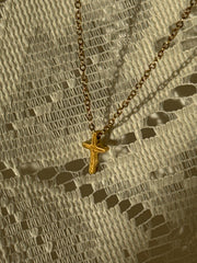 David 18k Stainless Steel Waterproof Mini Cross Necklace In Gold