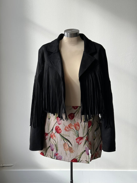 Pattie Classic Cropped Fringe Jacket In Black